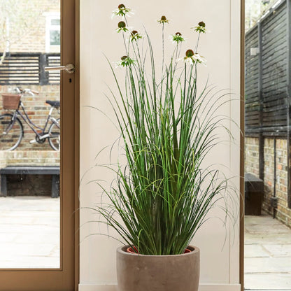 Artificial 9-Head Chrysanthemum with Curved Onion Grass Bonsai 140cm H