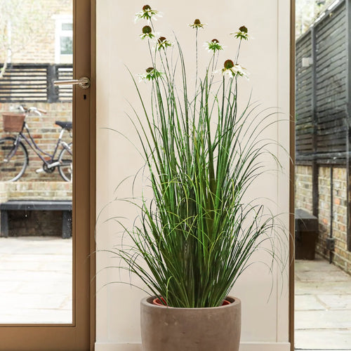 Artificial 9-Head Chrysanthemum with Curved Onion Grass Bonsai 140cm H