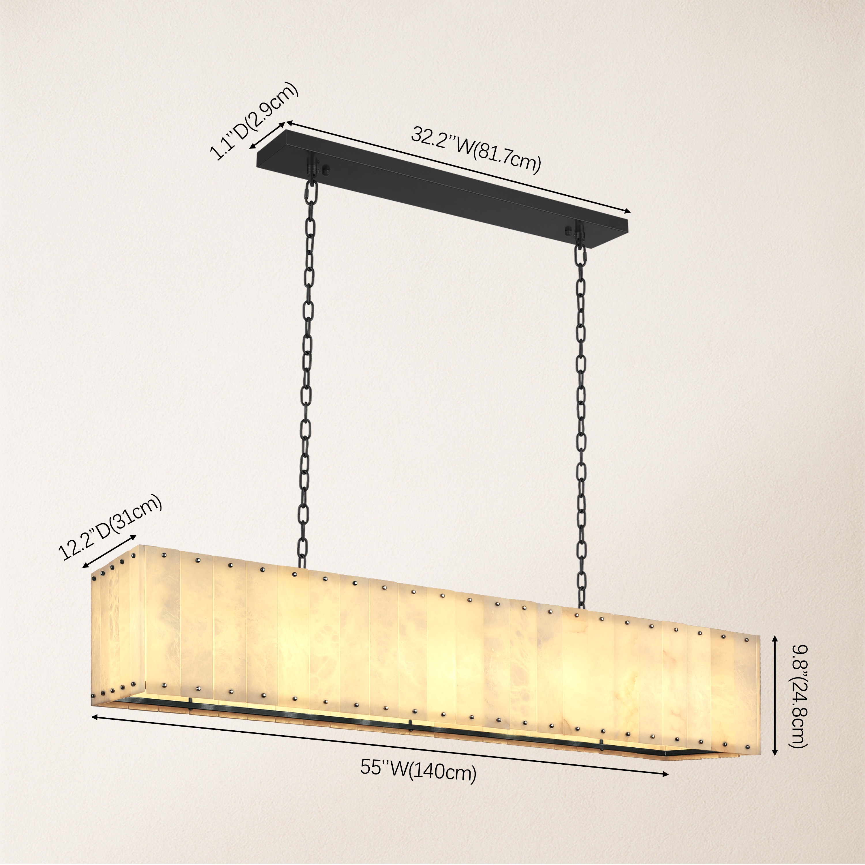 Nivislight Alabaster Rectangular Chandelier 140cm