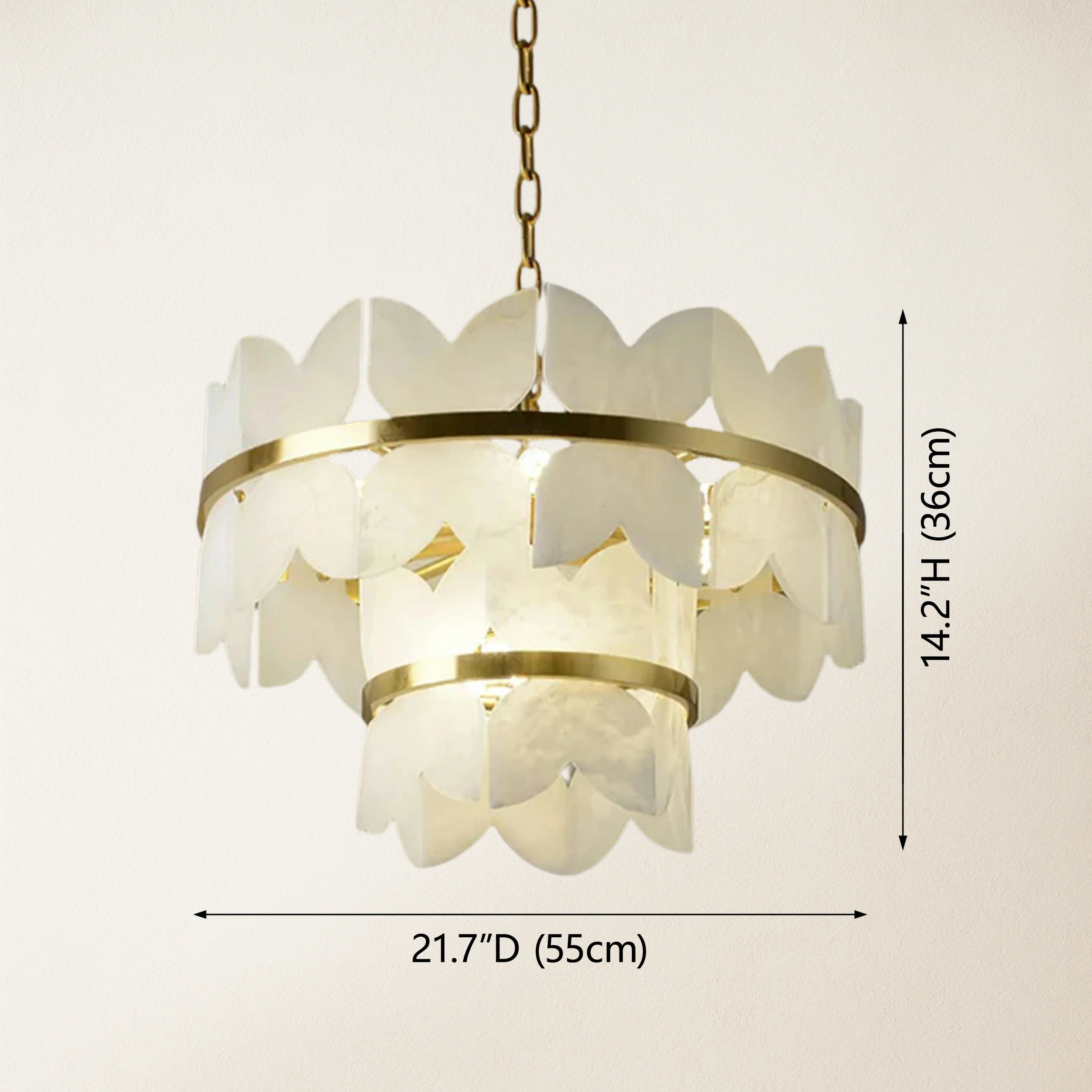 Cloudscape Alabaster Brass 2-Layer Chandelier 55cm D