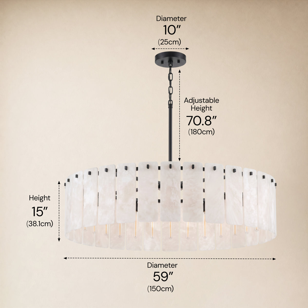 Lunara Alabaster Round Customize Chandelier 48"D 59"D
