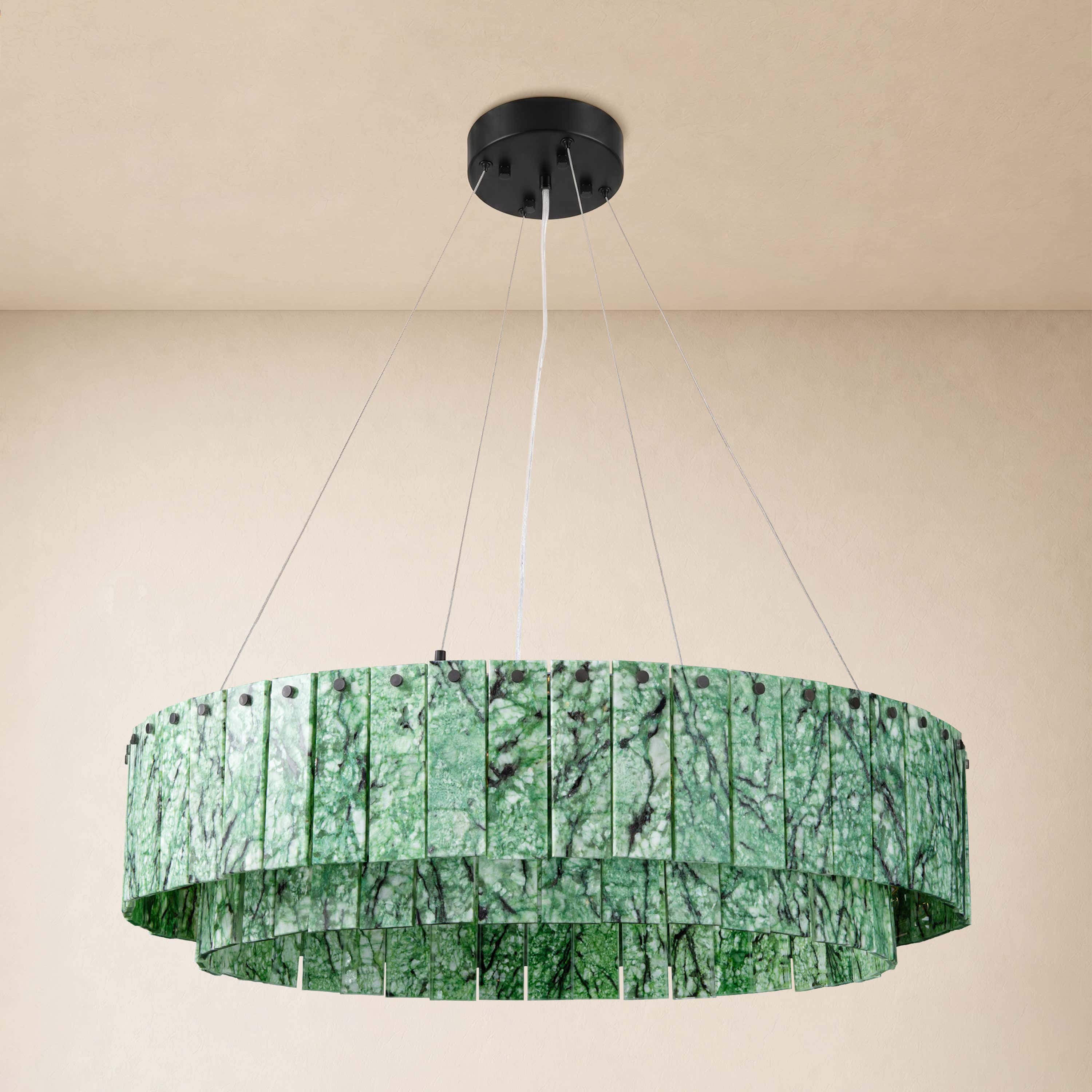 Pietra Verde Stone Tiered Round Chandelier 31.4"D