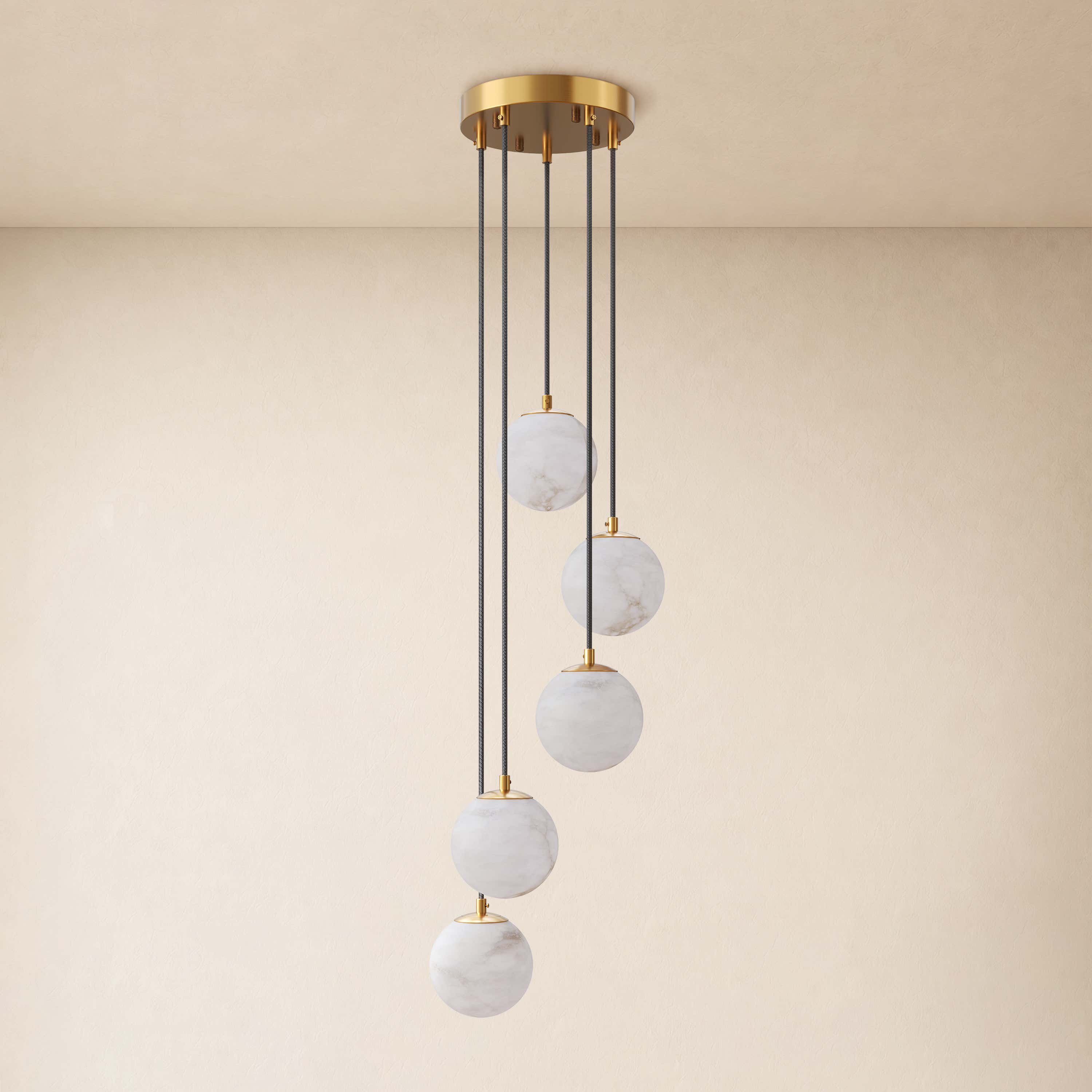 Solindra Resin Alabaster Texture Globe Cascade Chandelier