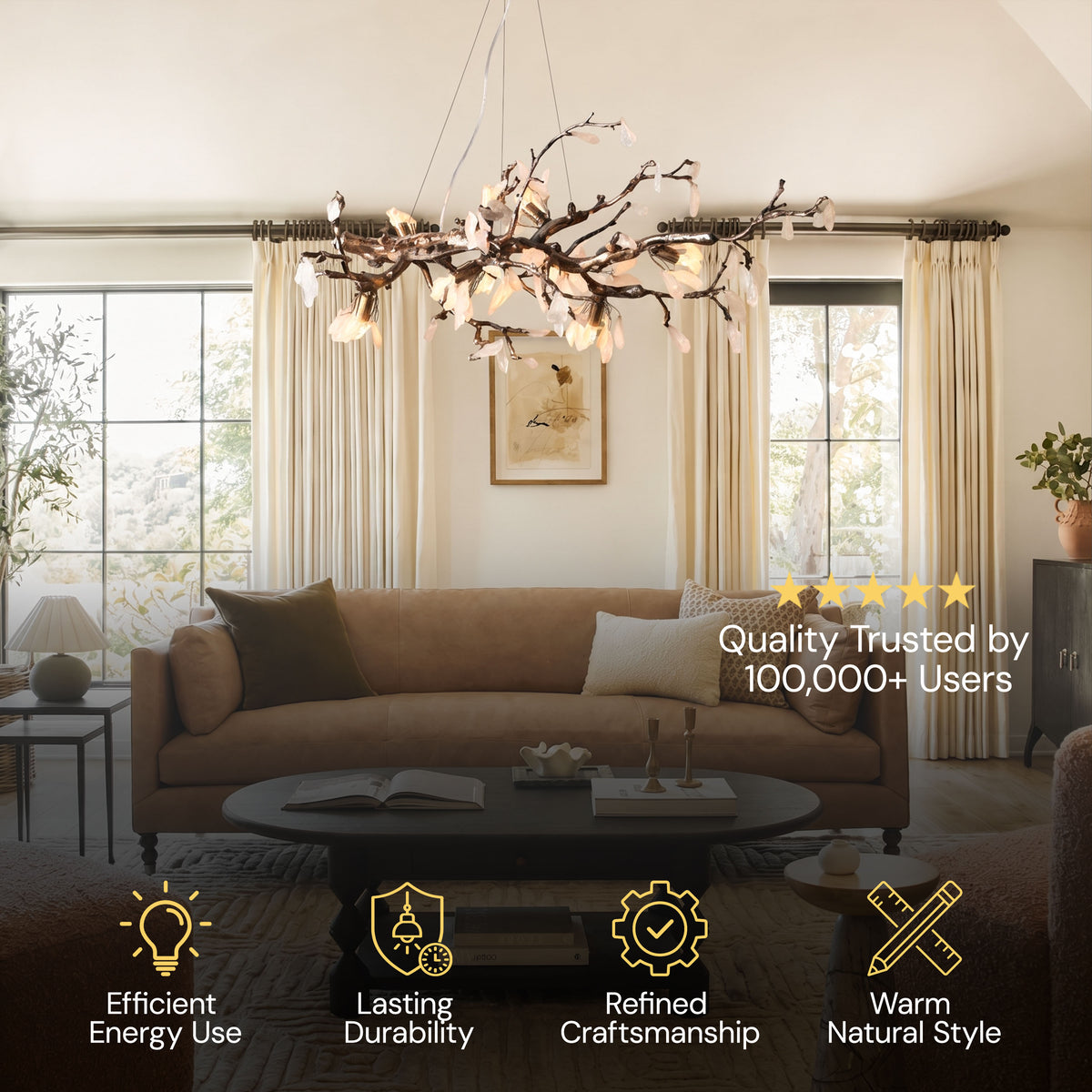 Arboris Rose Quartz Branch Chandelier 39.3"W