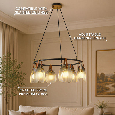Veyra Shell Glass Leather Round Chandelier 27"D