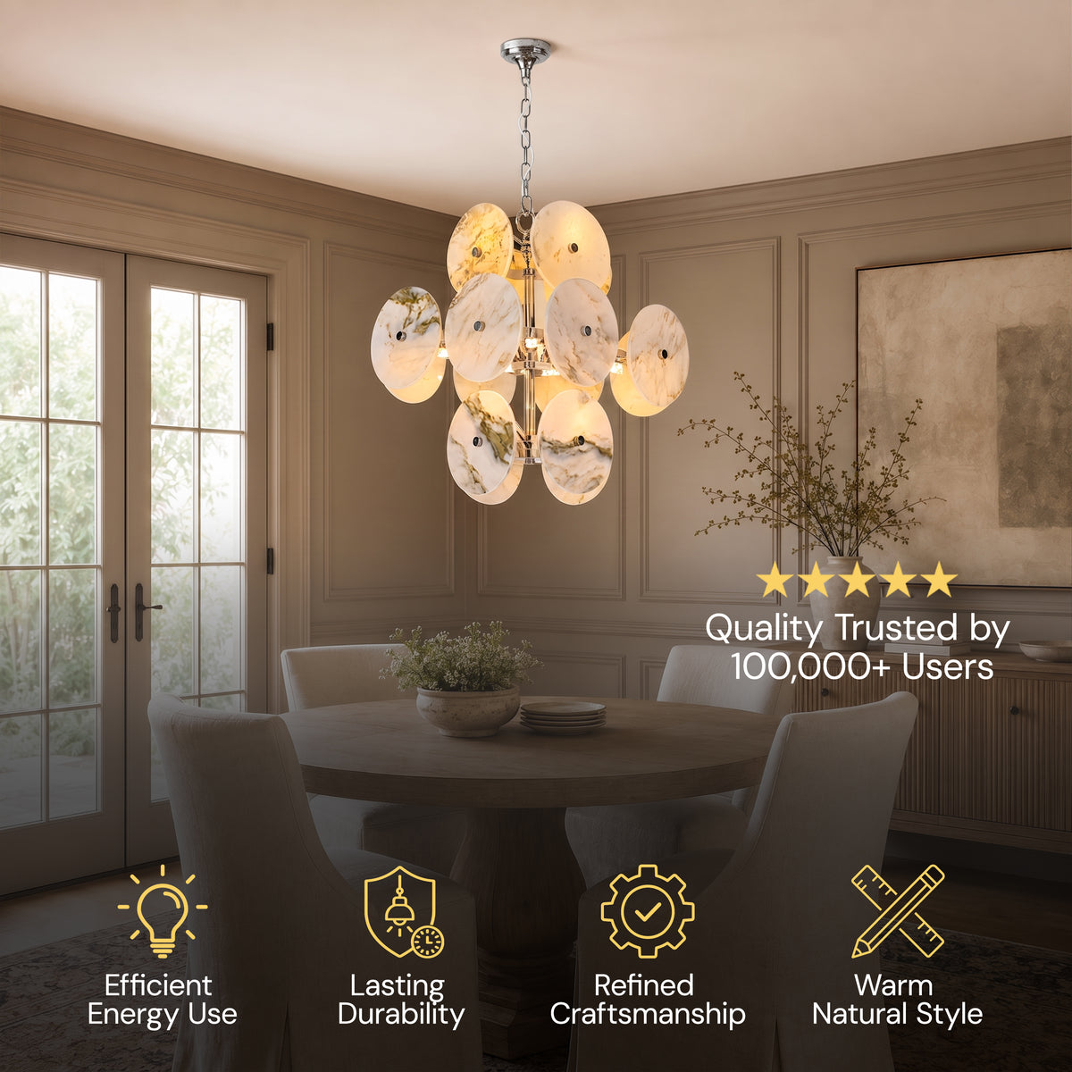 Pietra Ivory Marble Disc Pendant 17.7"D