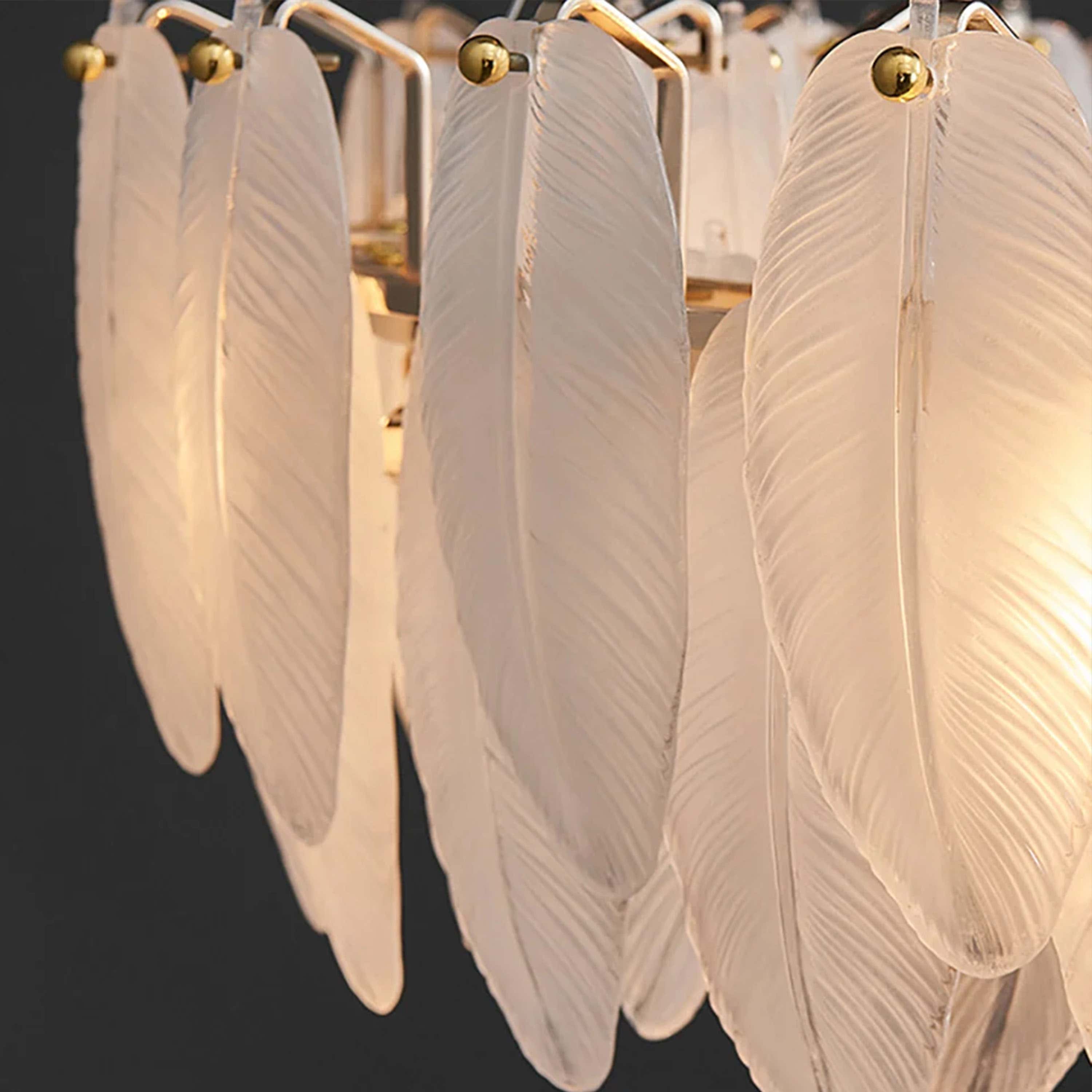Avelis Glass Feather Linear Chandelier 80cm W