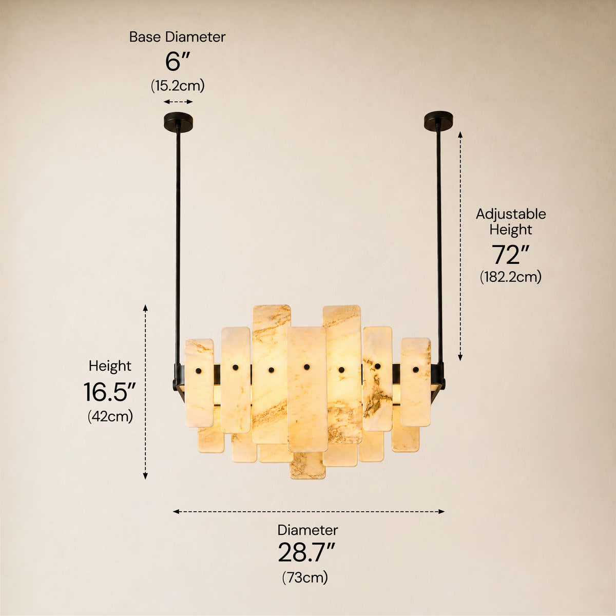 Pietra Landscape Marble Panel Chandelier 27.5"W dimensions 1