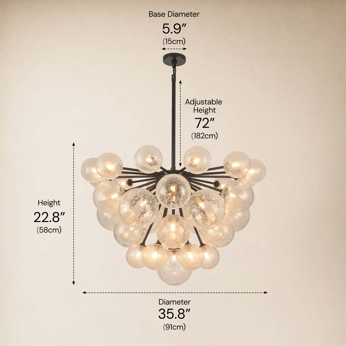 Elowen Glass Globe Cluster Chandelier 35.8"D #Finish_Black,Size_35.8"D dimensions 1