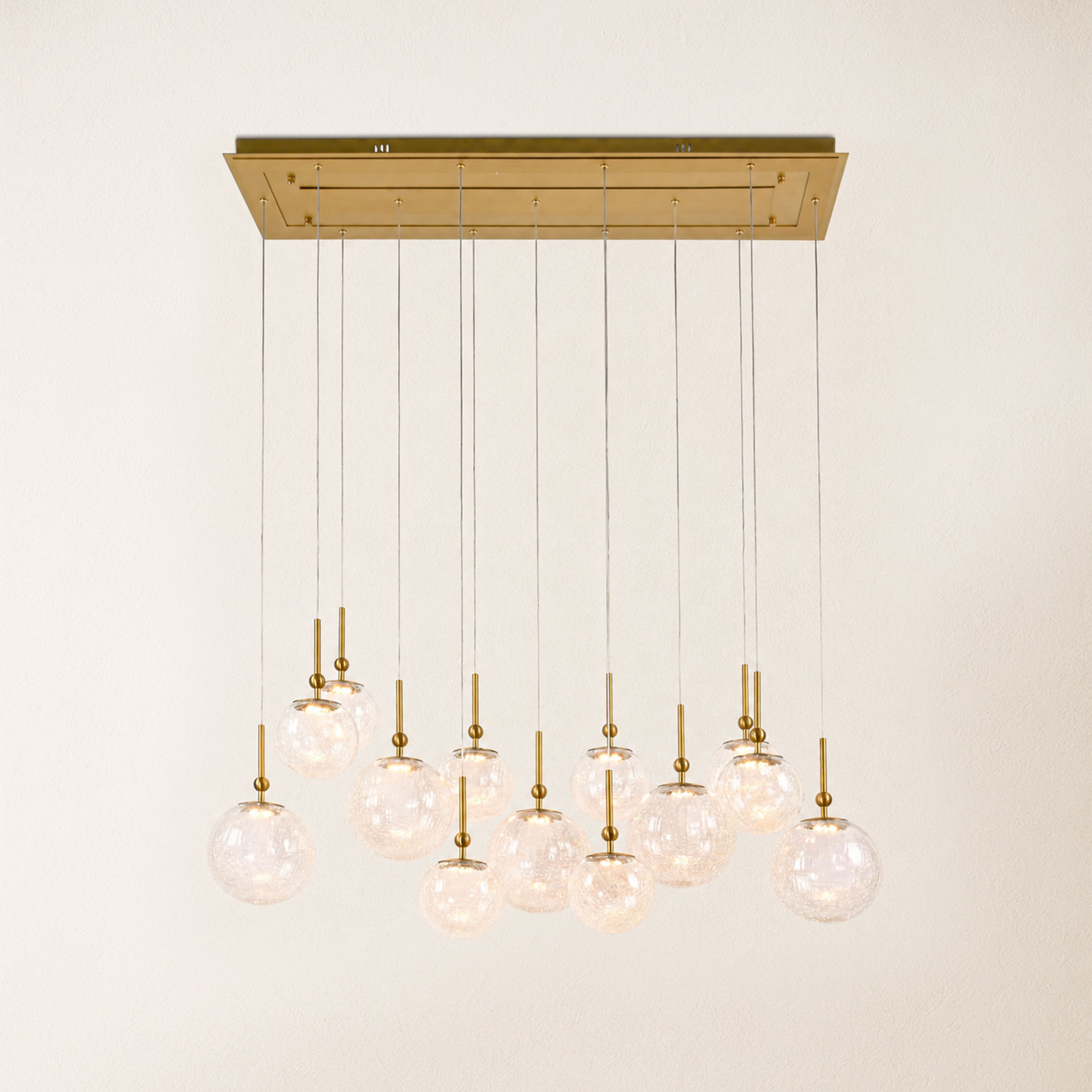 Elowen Crackled Glass Cluster Rectangular Chandelier#Finish_Gold