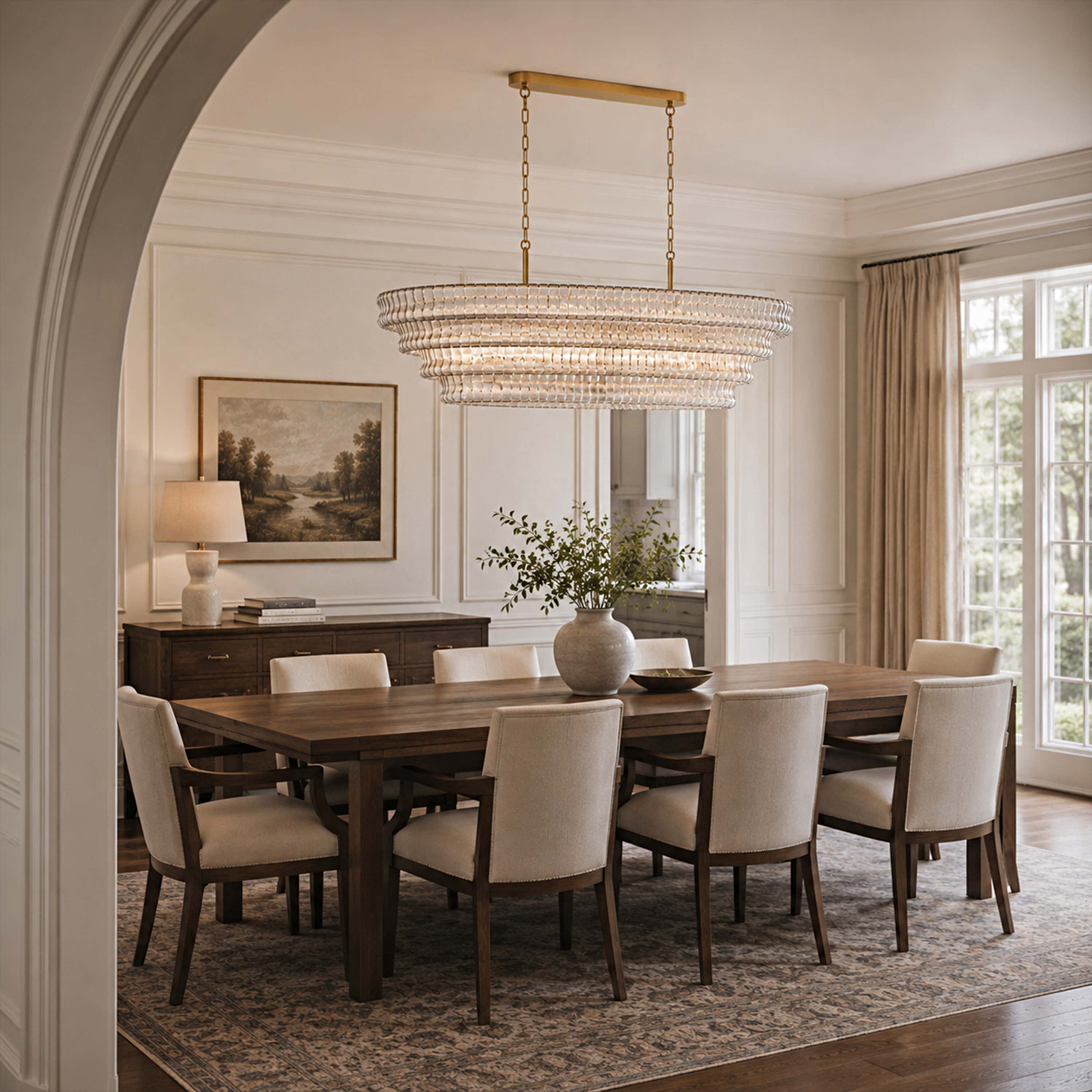 Ondalia Tiered Glass Custom Rectangular Chandelier 65"W