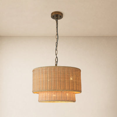 Cavana Rattan Tiered Round Pendant 16.1"D 