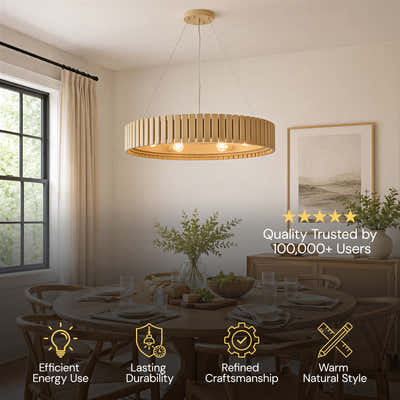 Woodgrain Iron Round Pendant 31"W