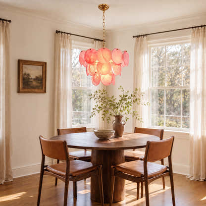 Auralis Pink Glass Disc Round Chandelier 20" 24" 31.5"D