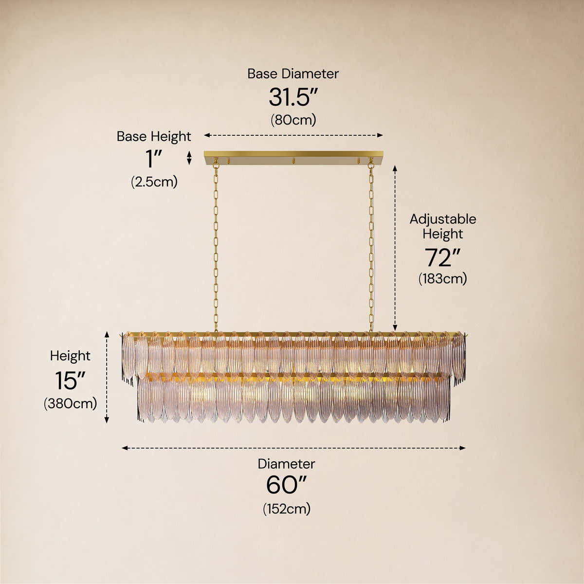 Ardelyne Crystal Leaf Linear Chandelier 48"-60"D #Finish_Smoke,Size_60"D dimensions 6