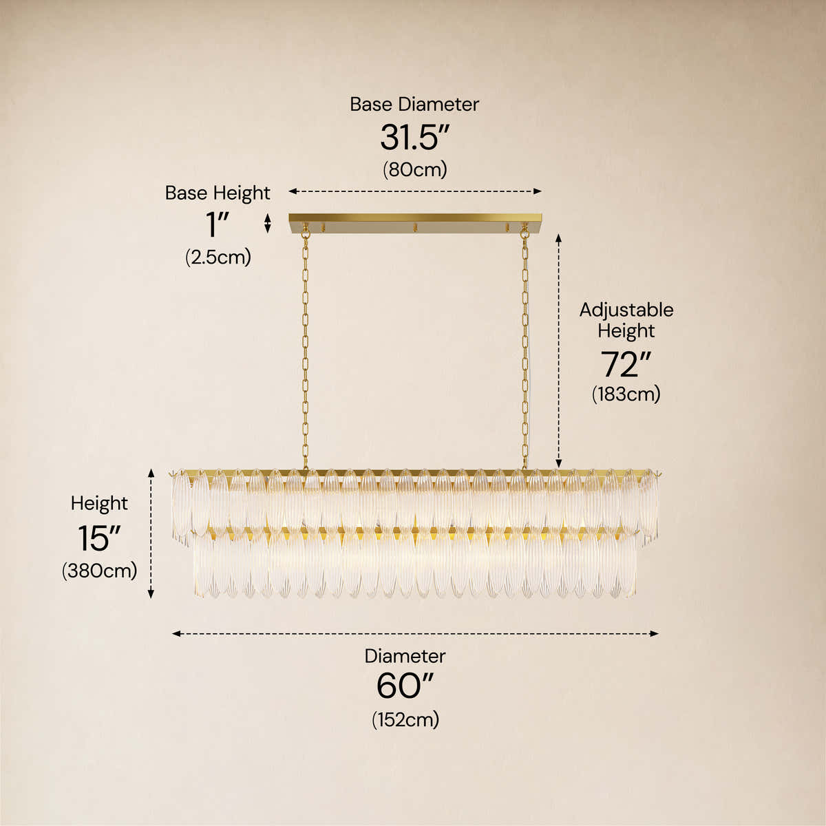 Ardelyne Crystal Leaf Linear Chandelier 48"-60"D #Finish_Clear,Size_60"D dimensions 5