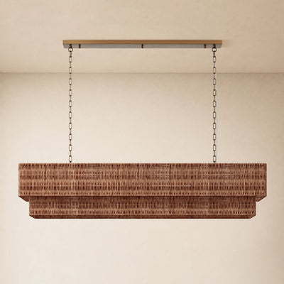 Cavana Rattan Double Tier Rectangular Chandelier 60"W 