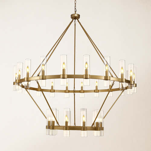 Cylora Glass Tube 2-Tier Round Chandelier 60"D#Finish_Gold