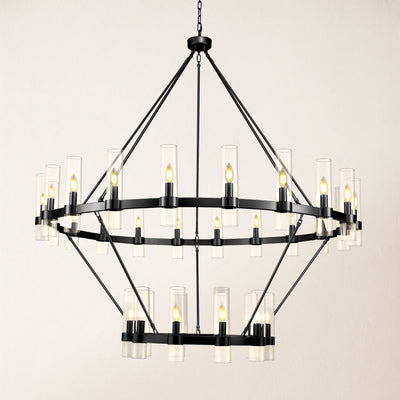 Cylora Glass Tube 2-Tier Round Chandelier 60"D