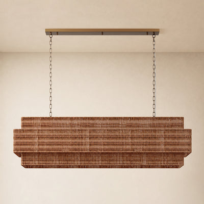 Cavana Rattan Tiered Rectangular Chandelier 60"W 