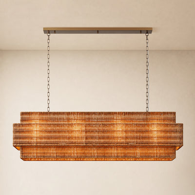 Cavana Rattan Tiered Rectangular Chandelier 60"W 