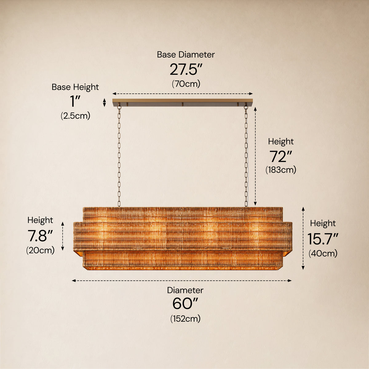 Cavana Rattan Tiered Rectangular Chandelier 60"W 