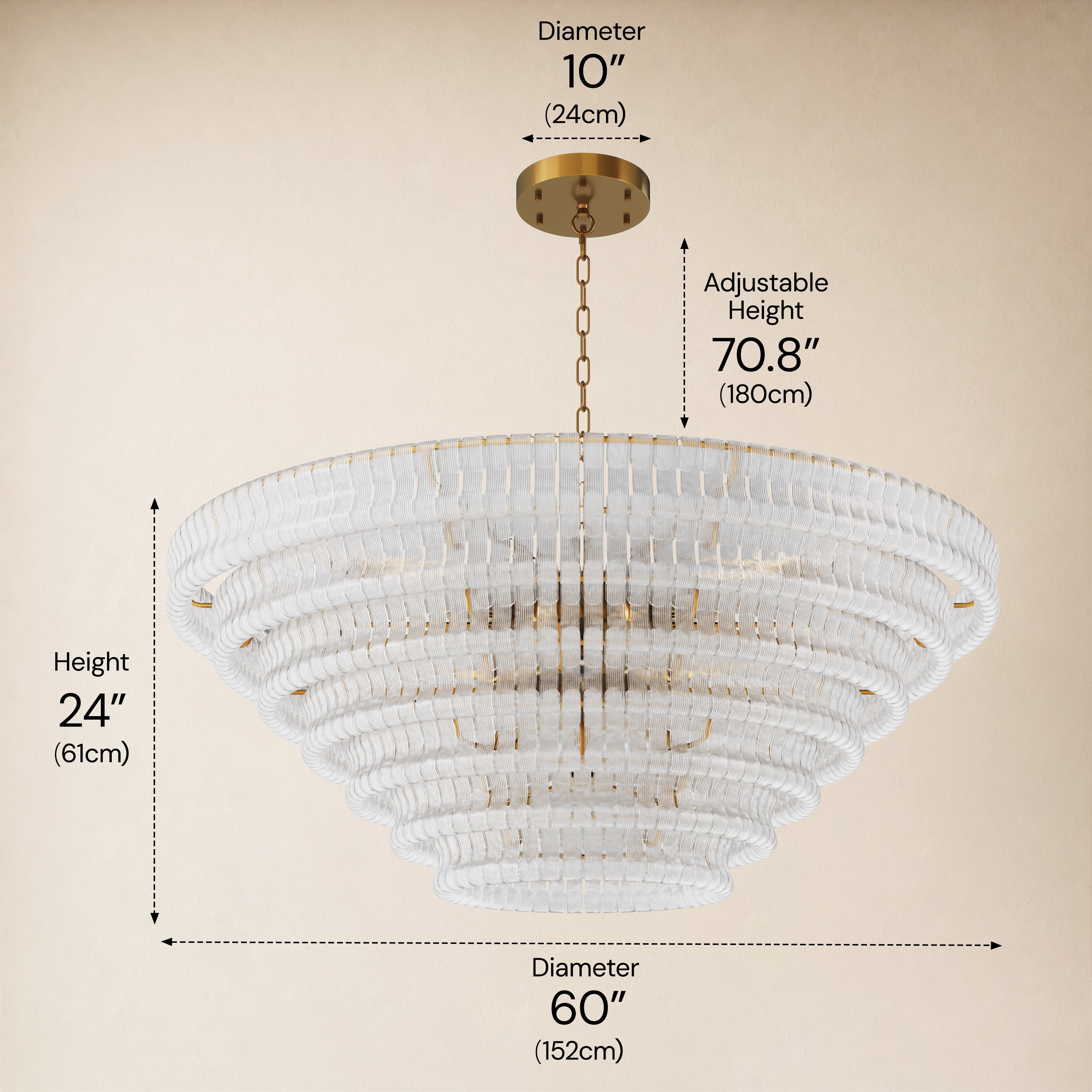 Ondalia Tiered Glass Custom Round Chandelier 48" 60"D