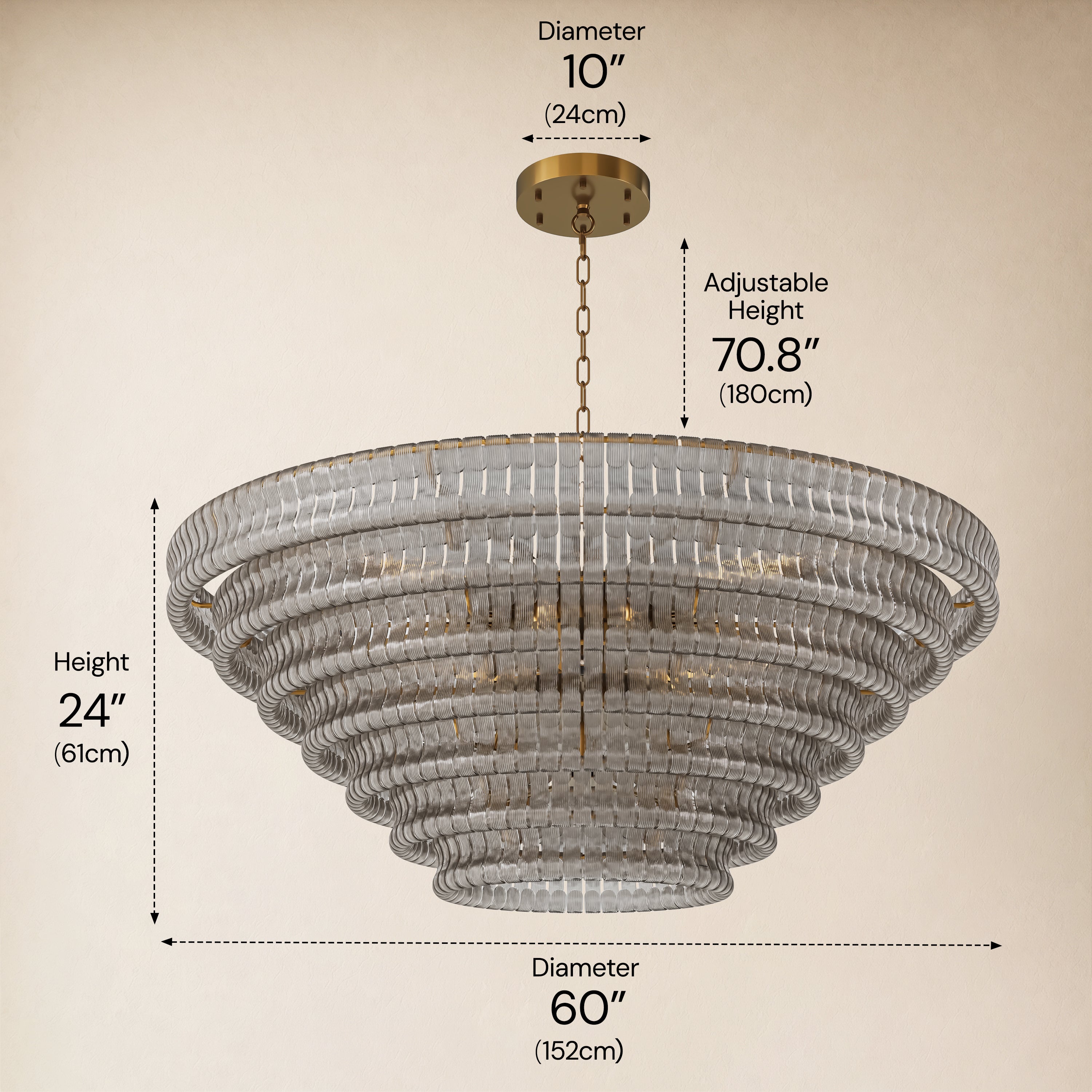 Ondalia Tiered Glass Custom Round Chandelier 48" 60"D