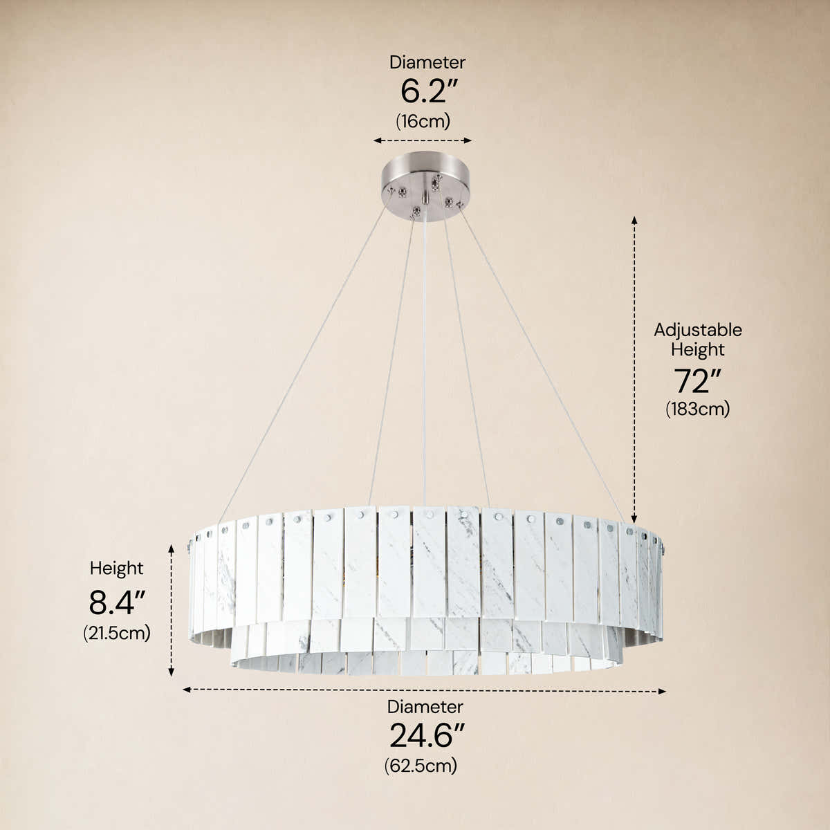 Pietra Porcelain White Marble Tiered Drum Chandelier 24" 31"D dimensions 1