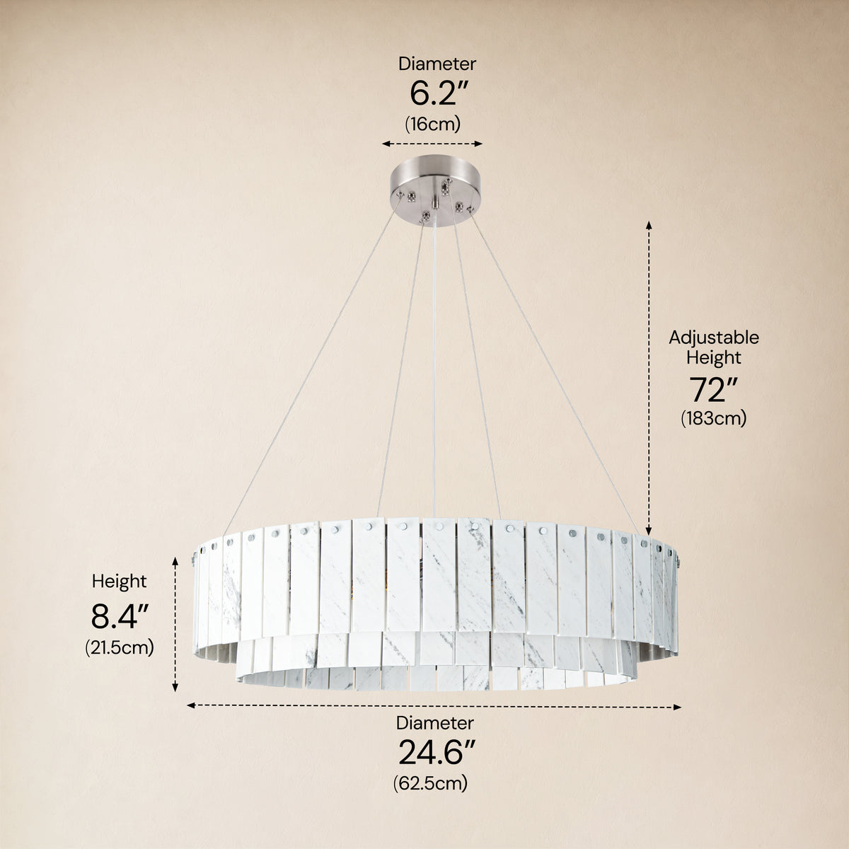 Pietra Porcelain White Marble Tiered Drum Chandelier 24" 31"D