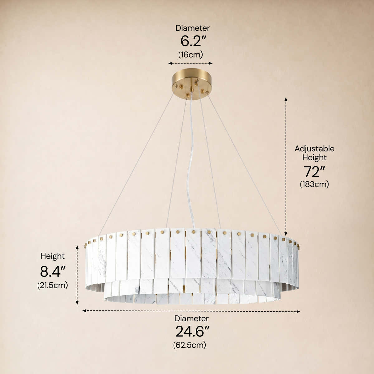 Pietra Porcelain White Marble Tiered Drum Chandelier 24" 31"D dimensions 2