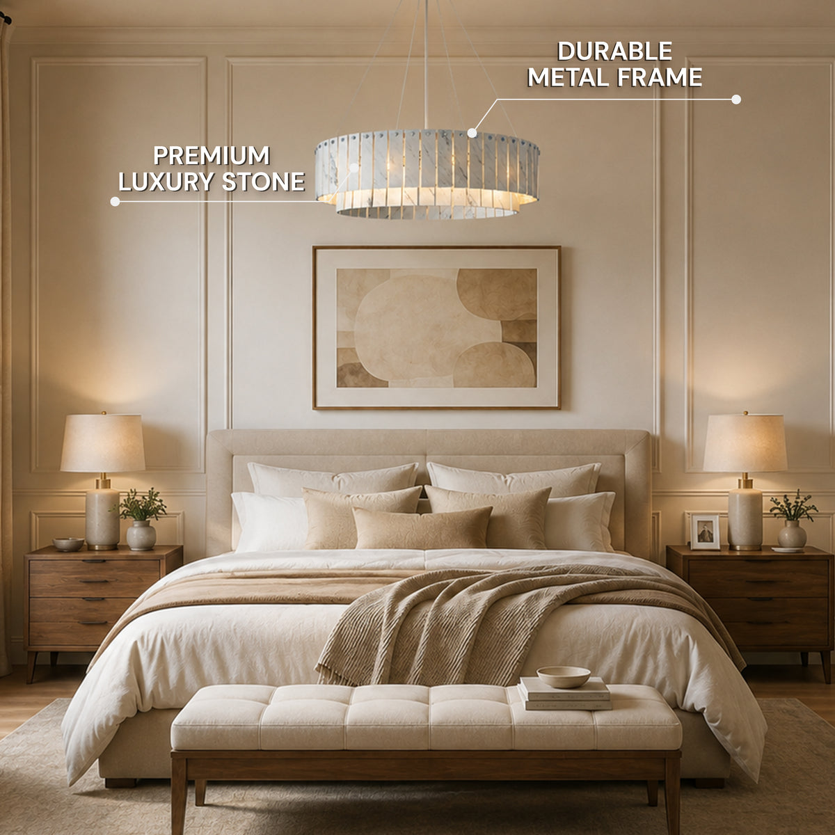Pietra Porcelain White Marble Tiered Drum Chandelier 24" 31"D