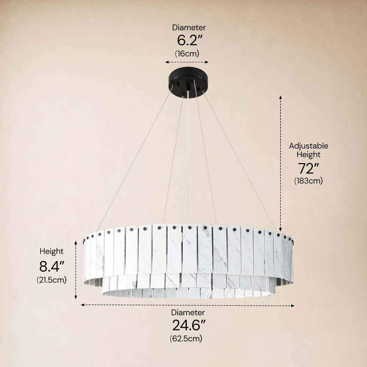 Pietra Porcelain White Marble Tiered Drum Chandelier 24" 31"D dimensions 3