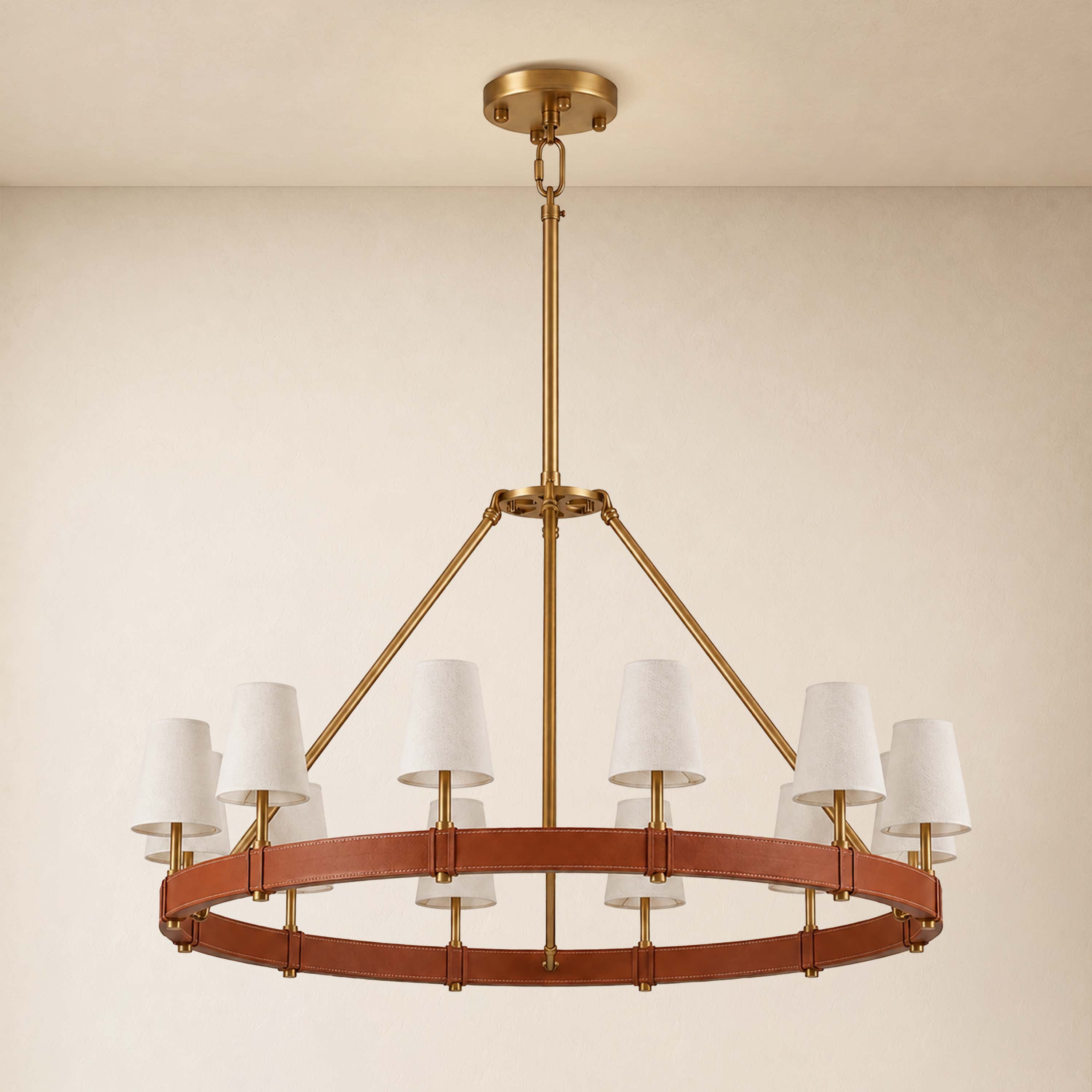 Corvella Leather Custom Round Chandelier 48" 60"W