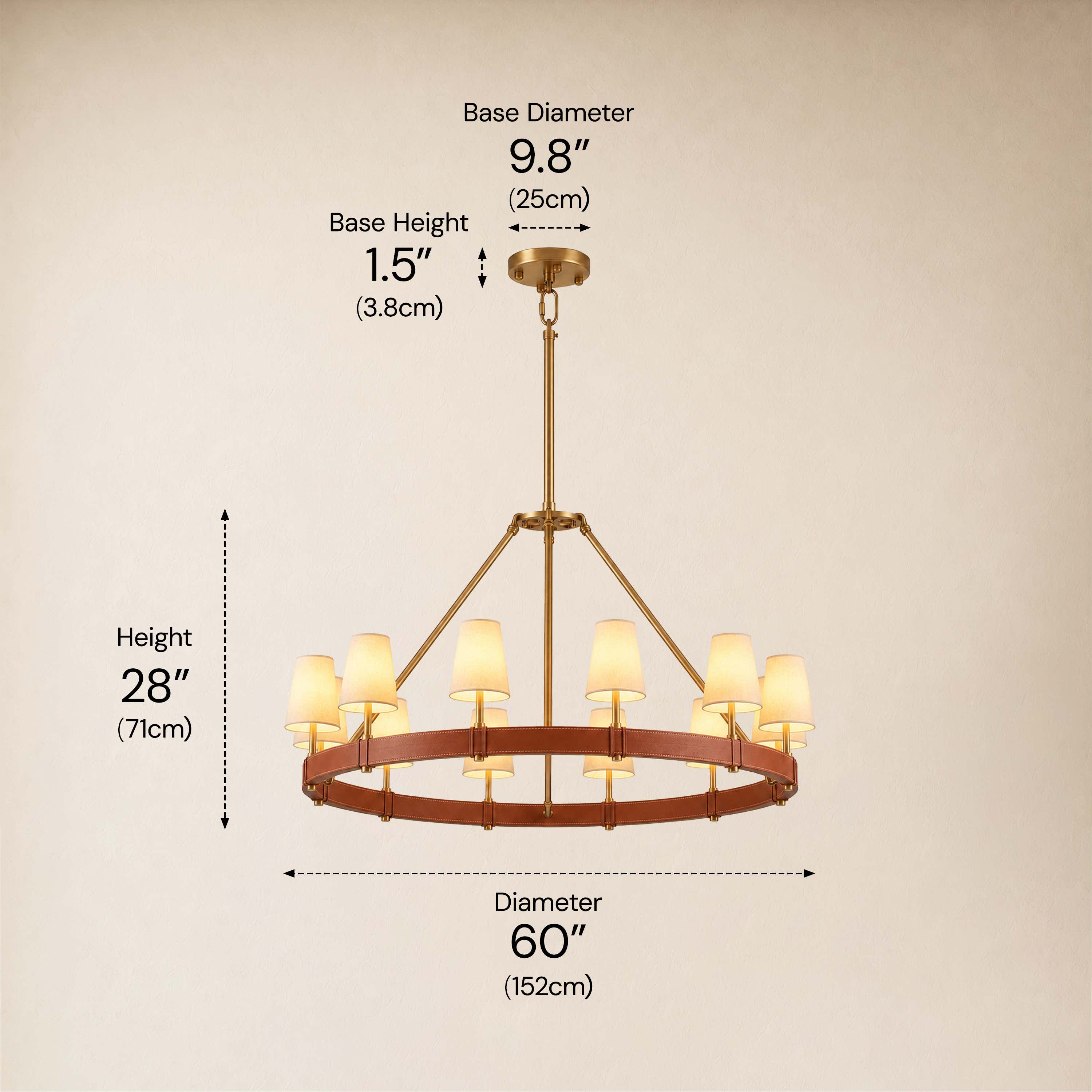 Corvella Leather Custom Round Chandelier 48" 60"W