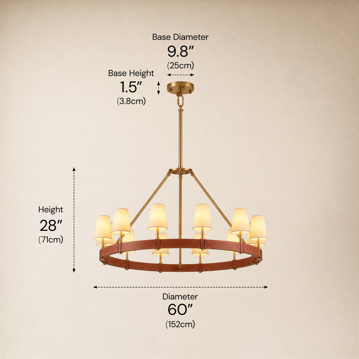 Corvella Leather Custom Round Chandelier 48" 60"W