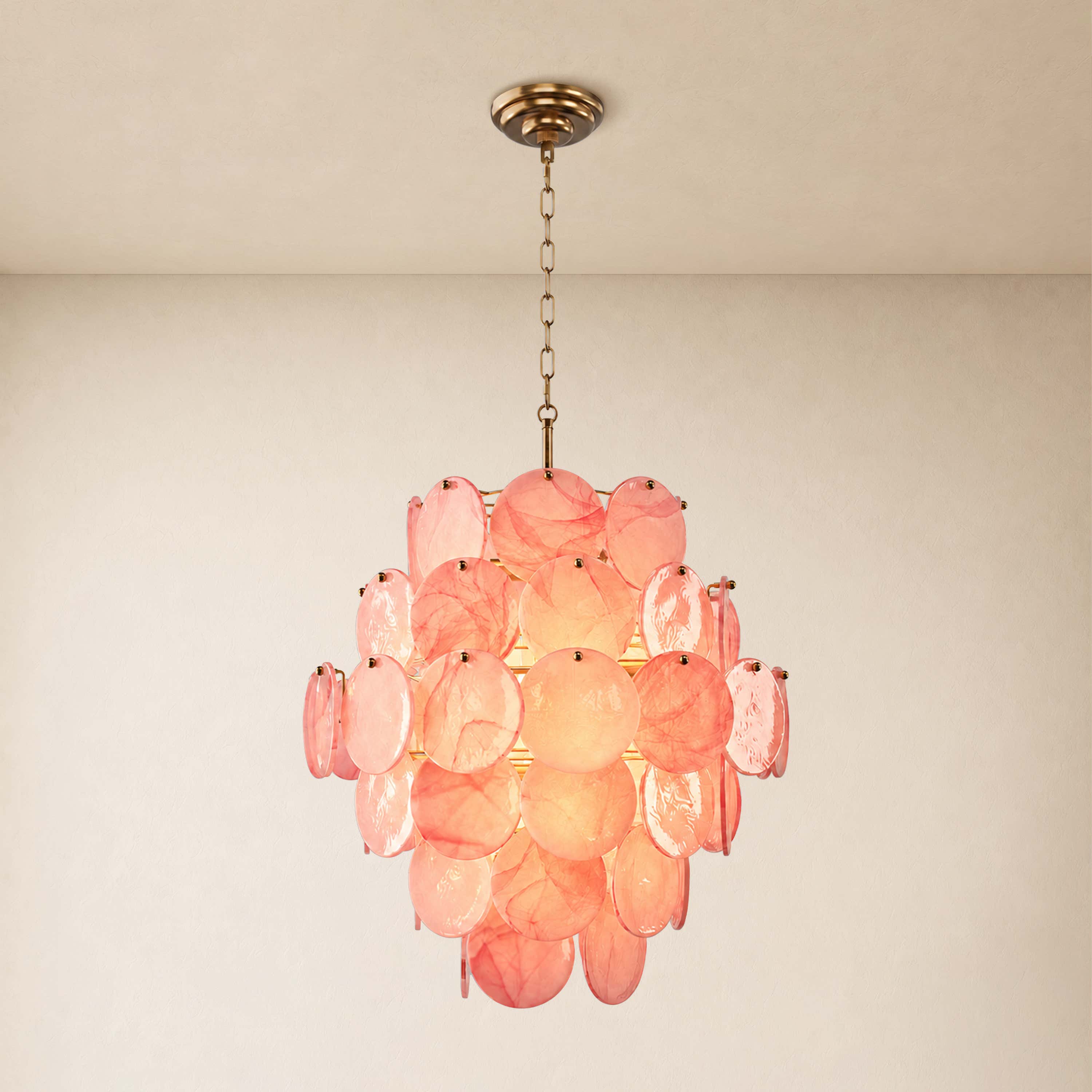 Auralis Pink Glass Disc Tiered Chandelier 18"D–30"D