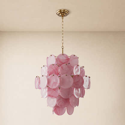 Auralis Pink Glass Disc Tiered Chandelier 18"D–30"D