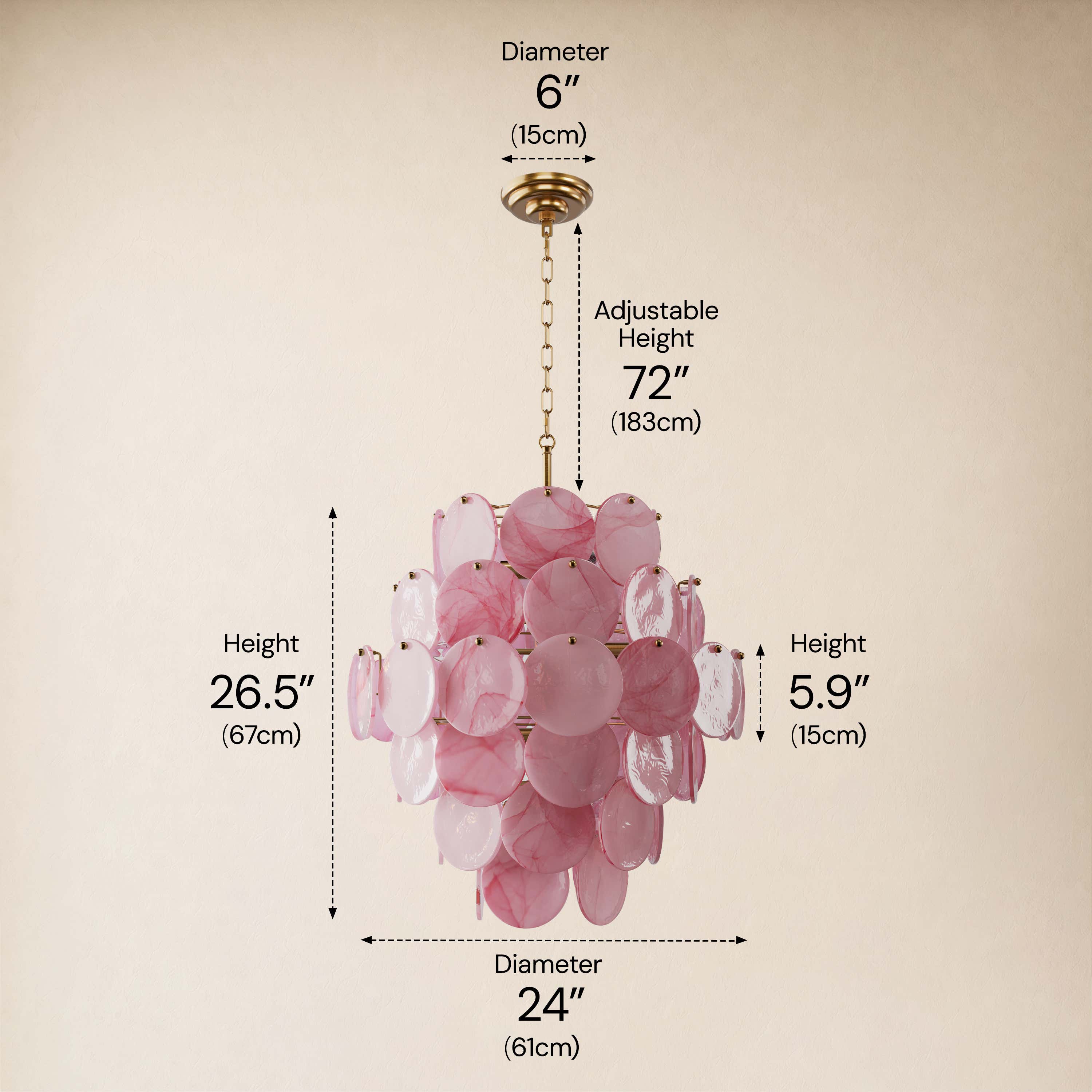 Auralis Pink Glass Disc Tiered Chandelier 18"D–30"D