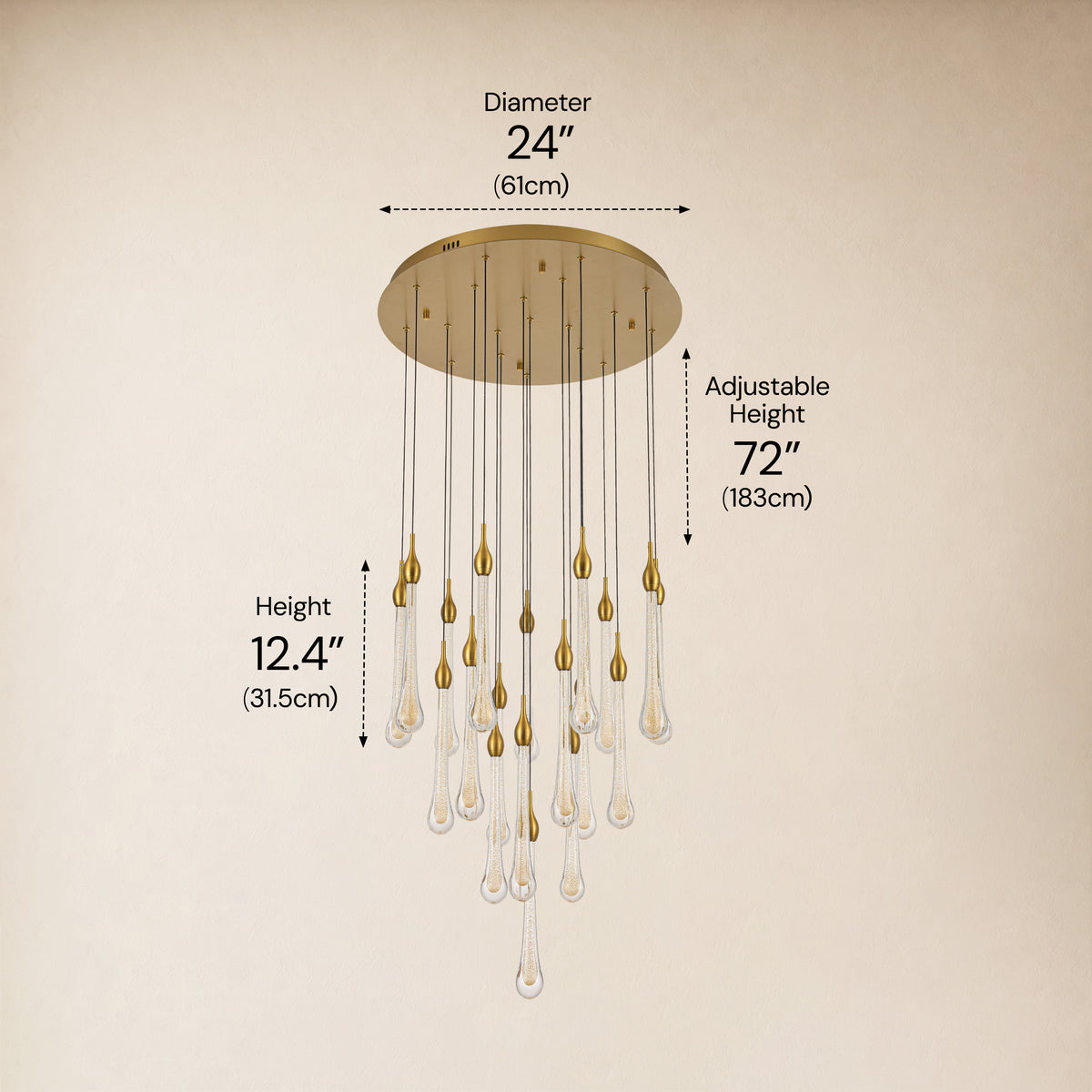 Olivene Glass Teardrop Round Chandelier 24"D 