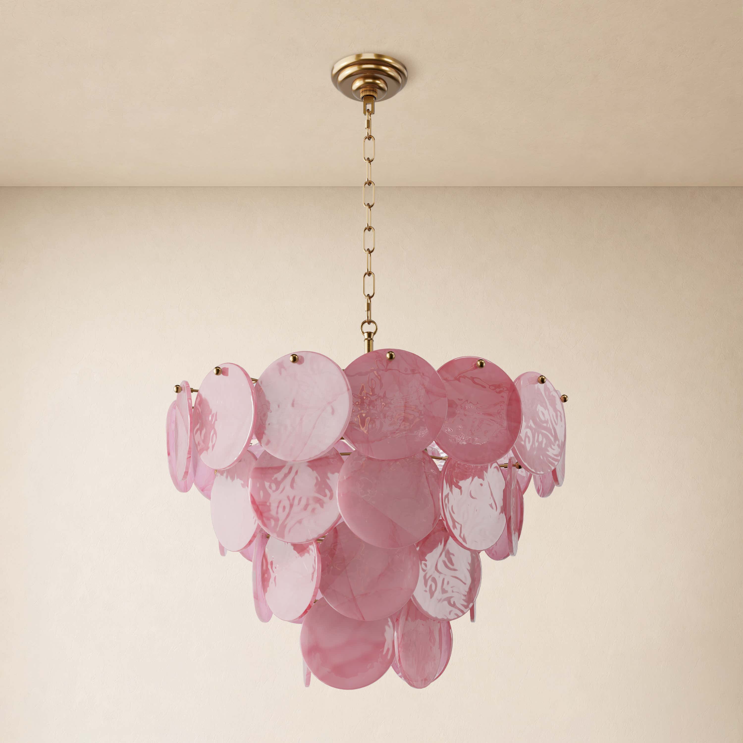 Auralis Pink Glass Disc Round Chandelier 20" 24" 31.5"D