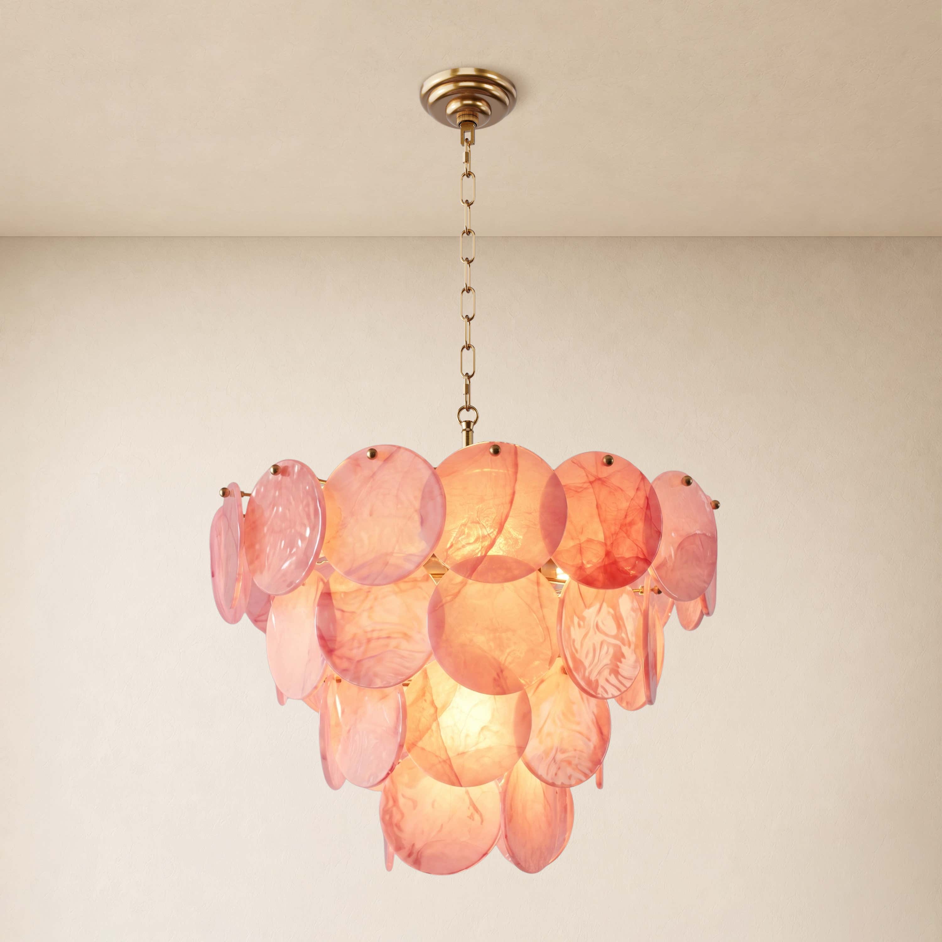 Auralis Pink Glass Disc Round Chandelier 20" 24" 31.5"D