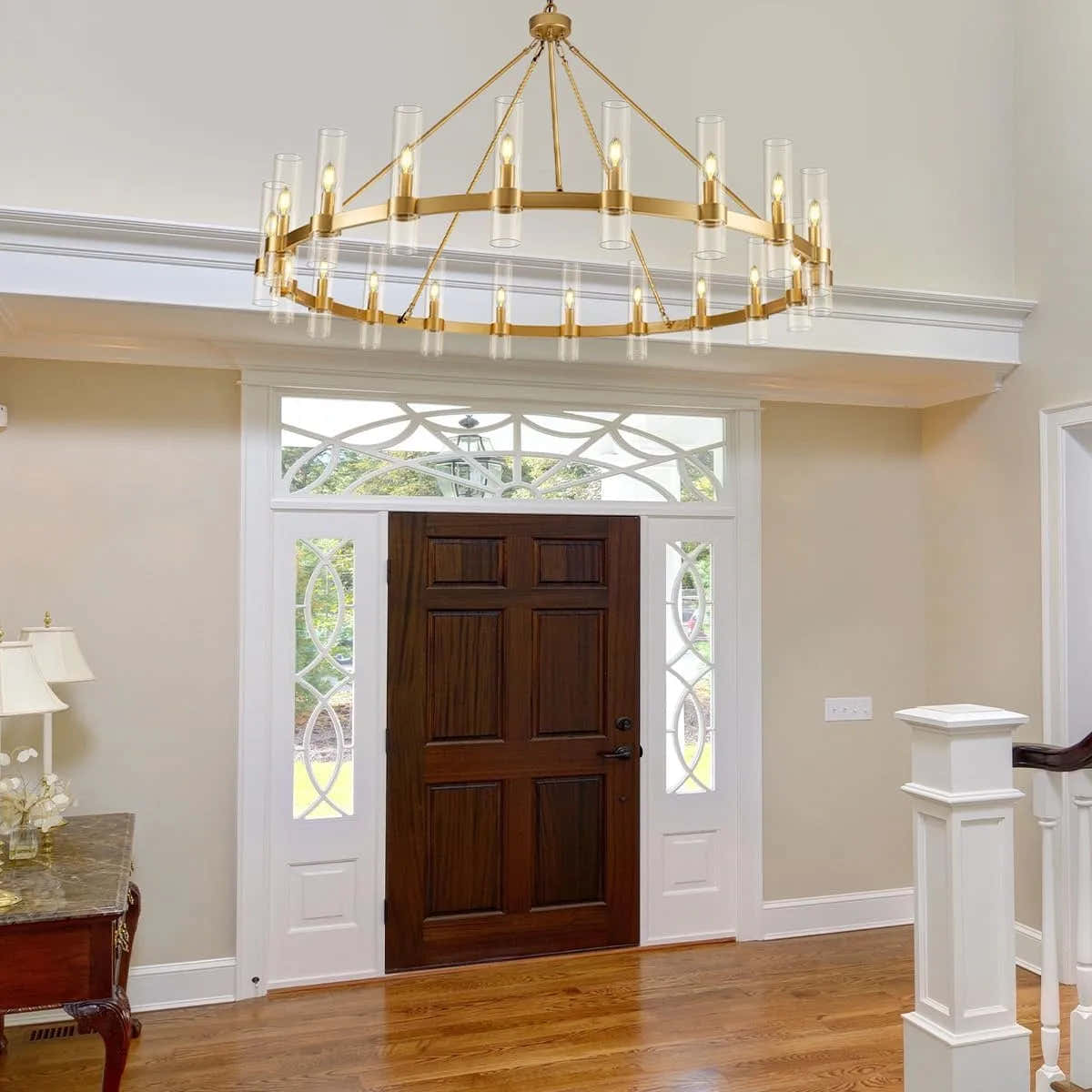 Cylora Glass Tube Round Chain Chandelier 60"D#Finish_Gold