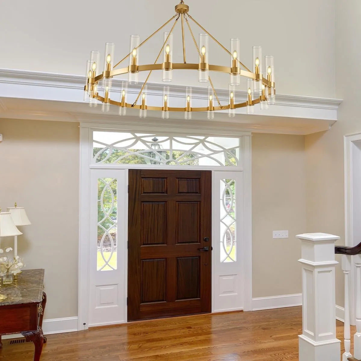 Cylora Glass Tube Round Chain Chandelier 152cm