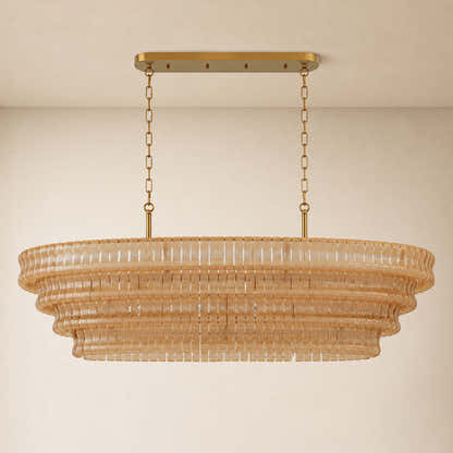 Ondalia Tiered Glass Custom Rectangular Chandelier 65"W