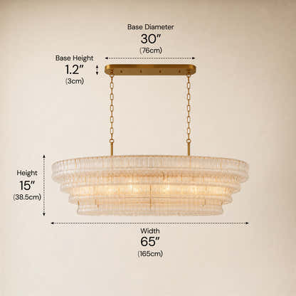 Ondalia Tiered Glass Custom Rectangular Chandelier 65"W