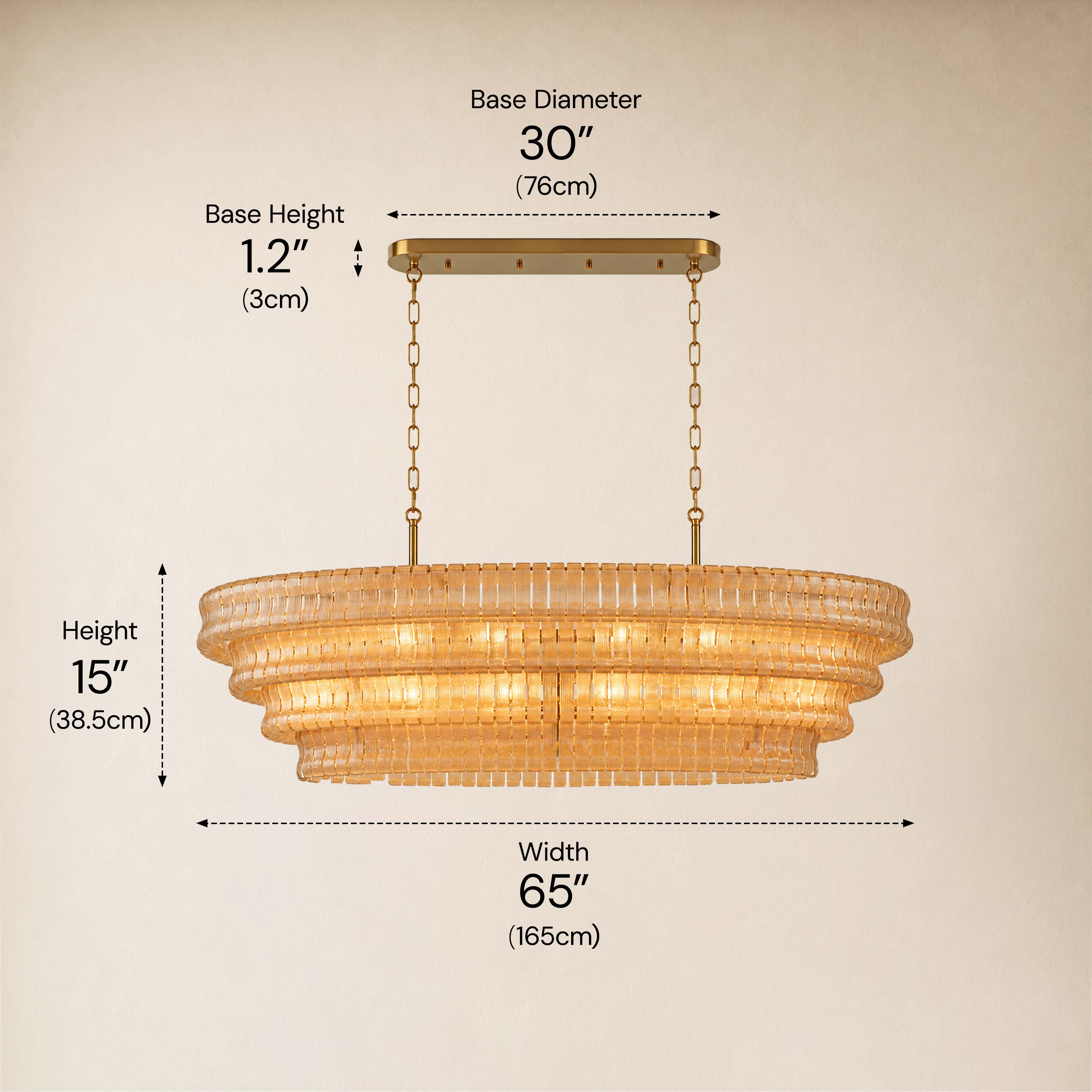 Ondalia Tiered Glass Custom Rectangular Chandelier 65"W