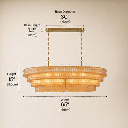 Ondalia Tiered Glass Custom Rectangular Chandelier 65"W