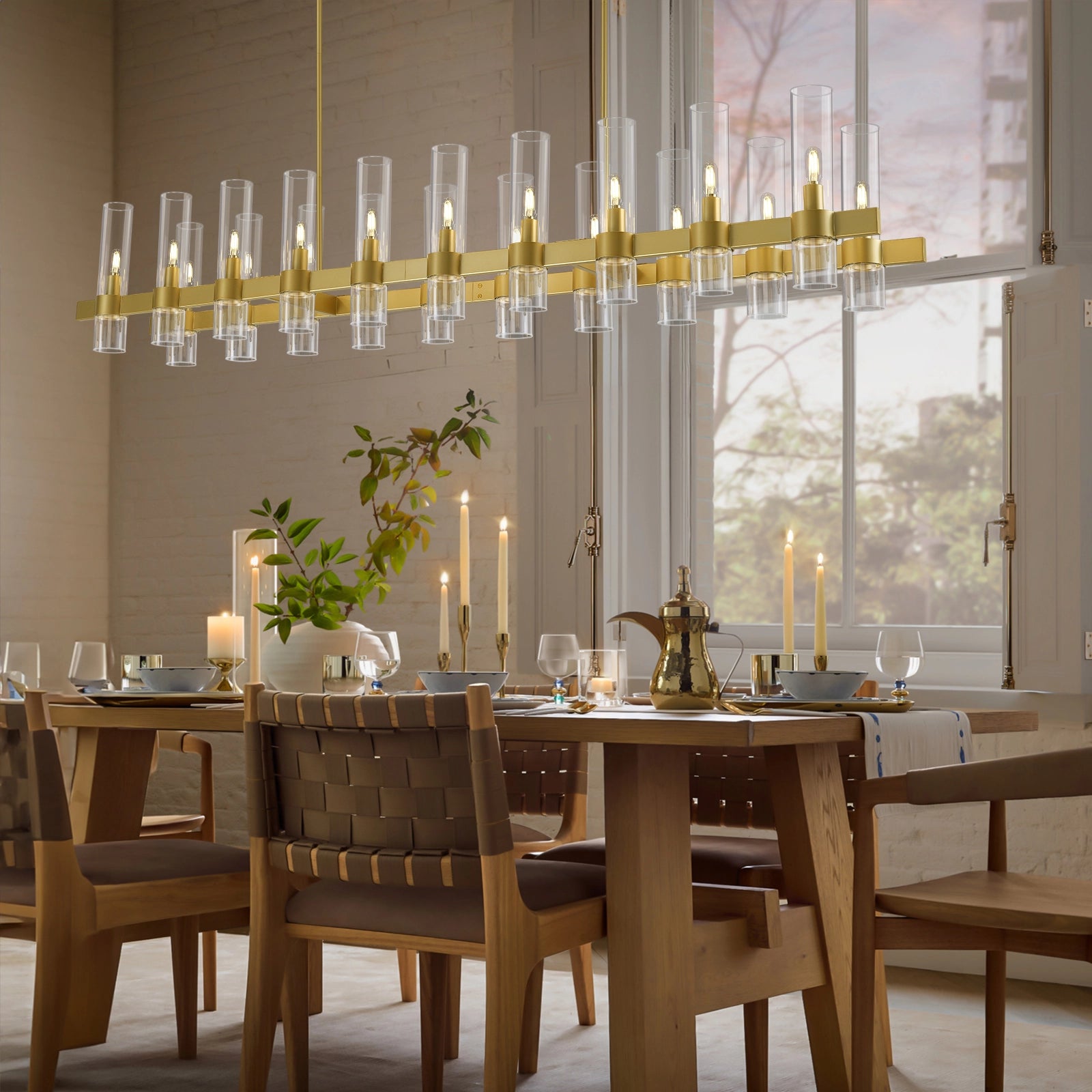 Cylora Glass Tube Rectangular Chandelier 173cm