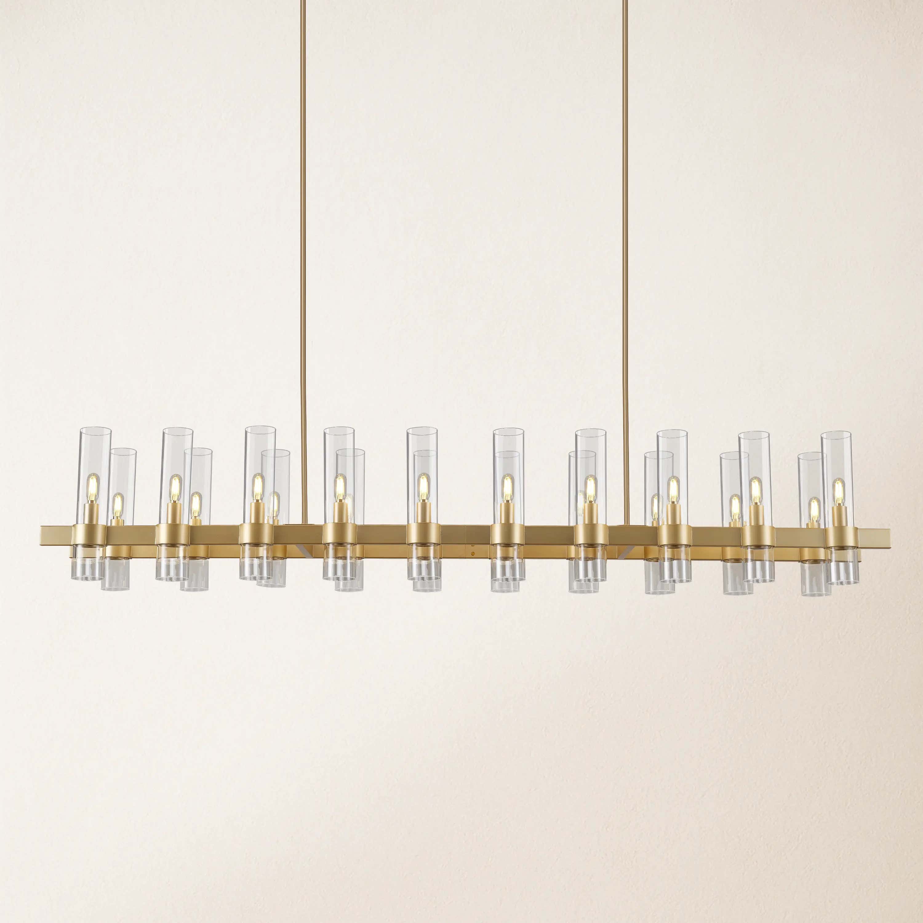 Cylora Glass Tube Rectangular Chandelier 68"W#Finish_Gold